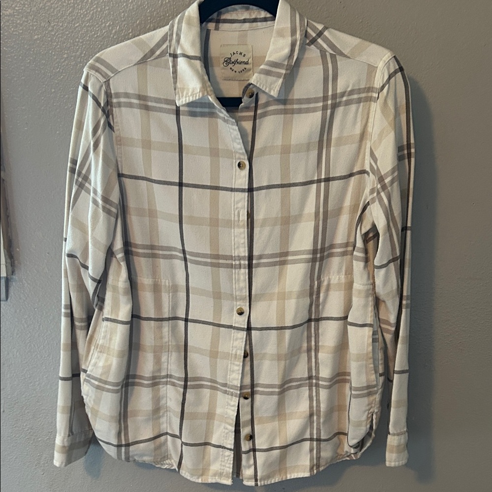 JACHS Girlfriend Beige Plaid Button Down Shirt